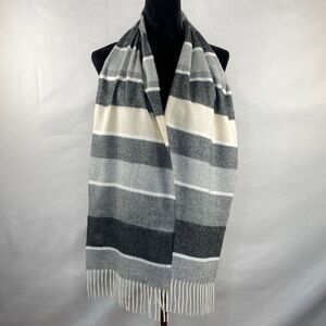 NWOT Cejon Grey Striped Classic Fringe Scarf 72”X 11.5” Made in Italy